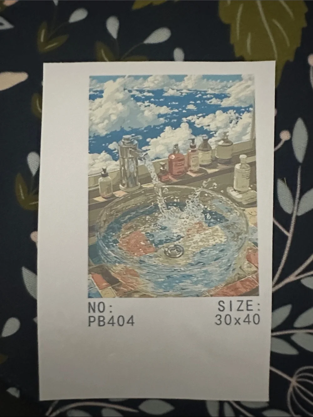 Bathroom Sink Art Print - White, Blue, Cream - Paint by number kit NWT